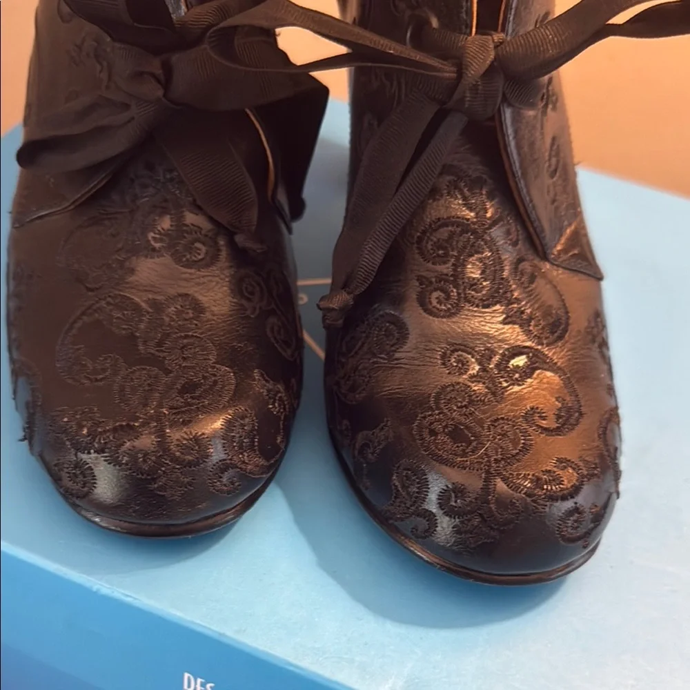 John Fluevog Stunner Black Embroidery Patterned Heeled Boots - Picture 7 of 16